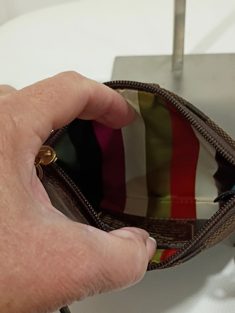 Coach Brown Signature Jacquard Wristlet with Legacy Lining And Gold Accents